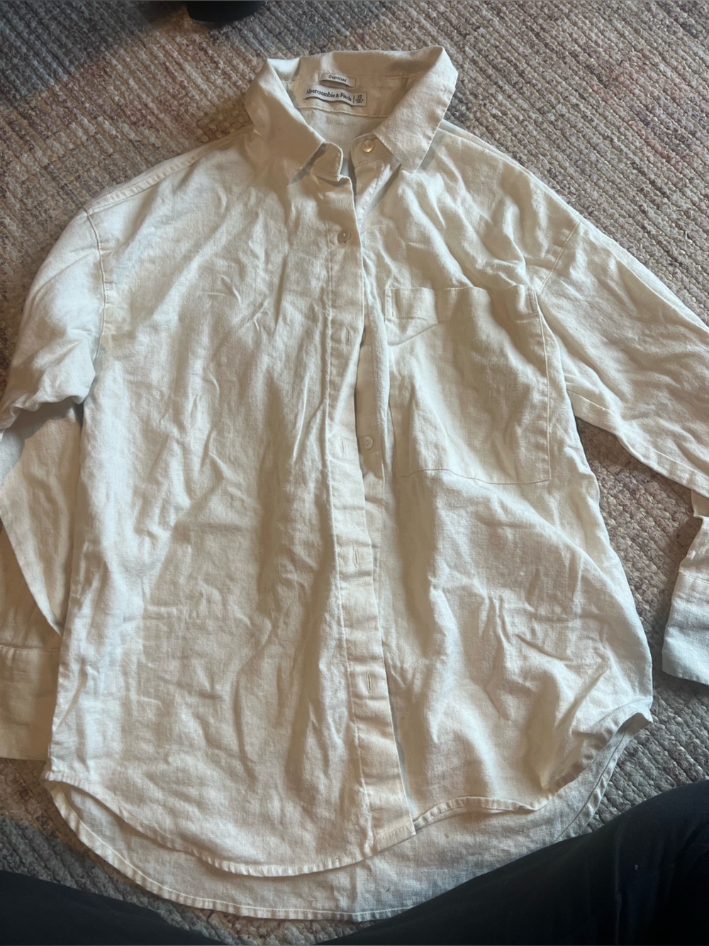 Abercrombie & Fitch Oversized Linen Blend Button Up Shirt Cream Off White XS